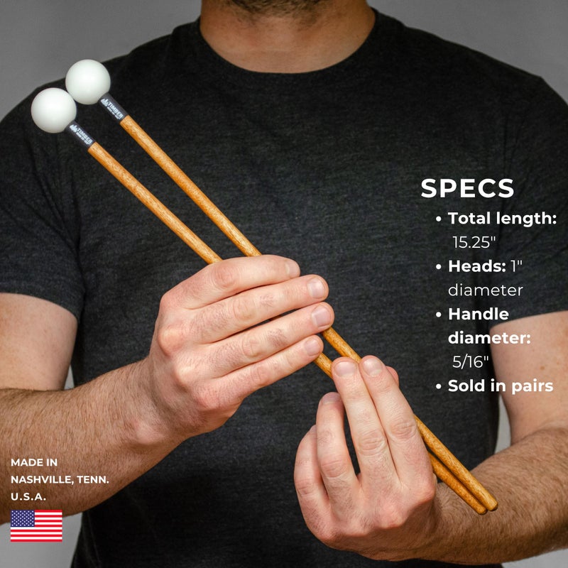 Timber Drum Co. Percussion Bell Mallets â€” MADE IN U.S.A. â€” Sticks for Glockenspiel, Xylophone, Blocks â€” Hard Poly, 15.25" - Image 4